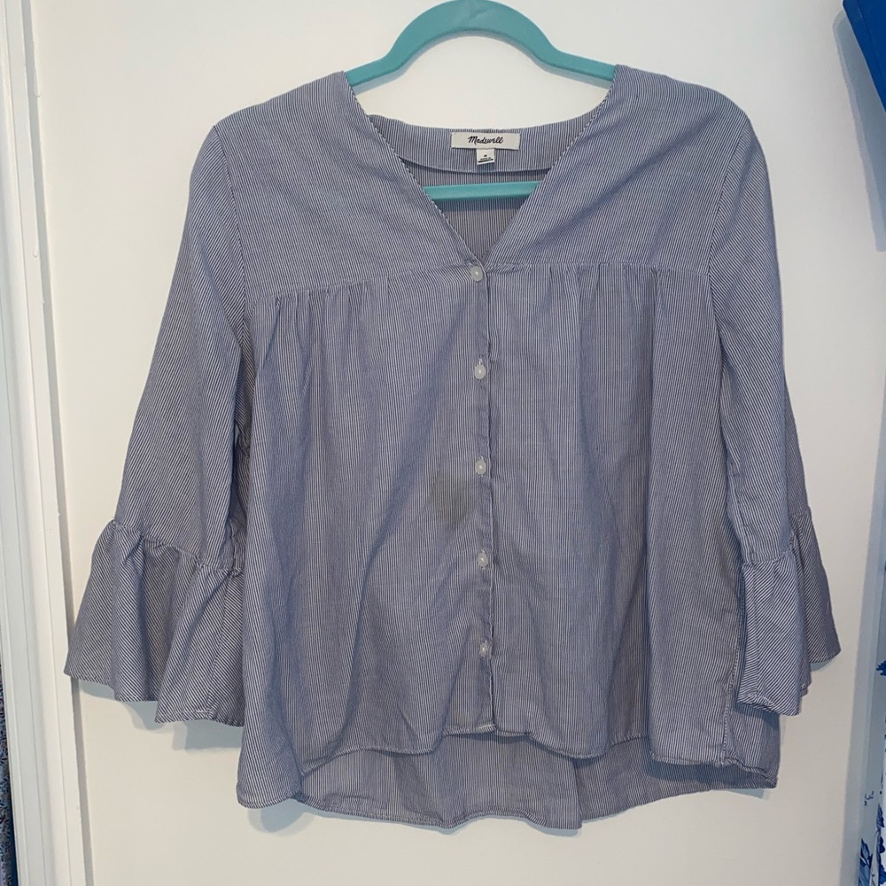 Blue and White Striped Blouse